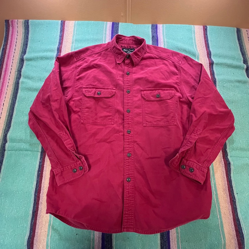 Eddie Bauer Shirt Mens Medium Red Long Sleeve Cotton Workwear Button Down
